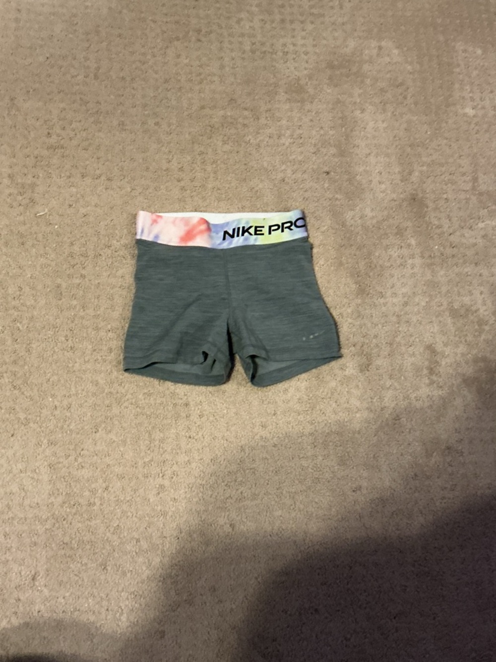 Nike Olive Green Compression Shorts with Multicolor Tie-Dye Waistband